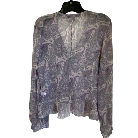 Express Design Studio Y2K Purple Paisley 100% Silk Button Up Blouse Size M - Picture 2 of 10